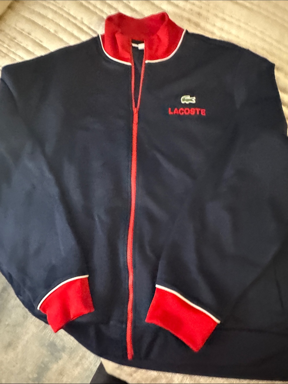 Lacoste Navy Jacket with Red Trim and Embroidered Logo
